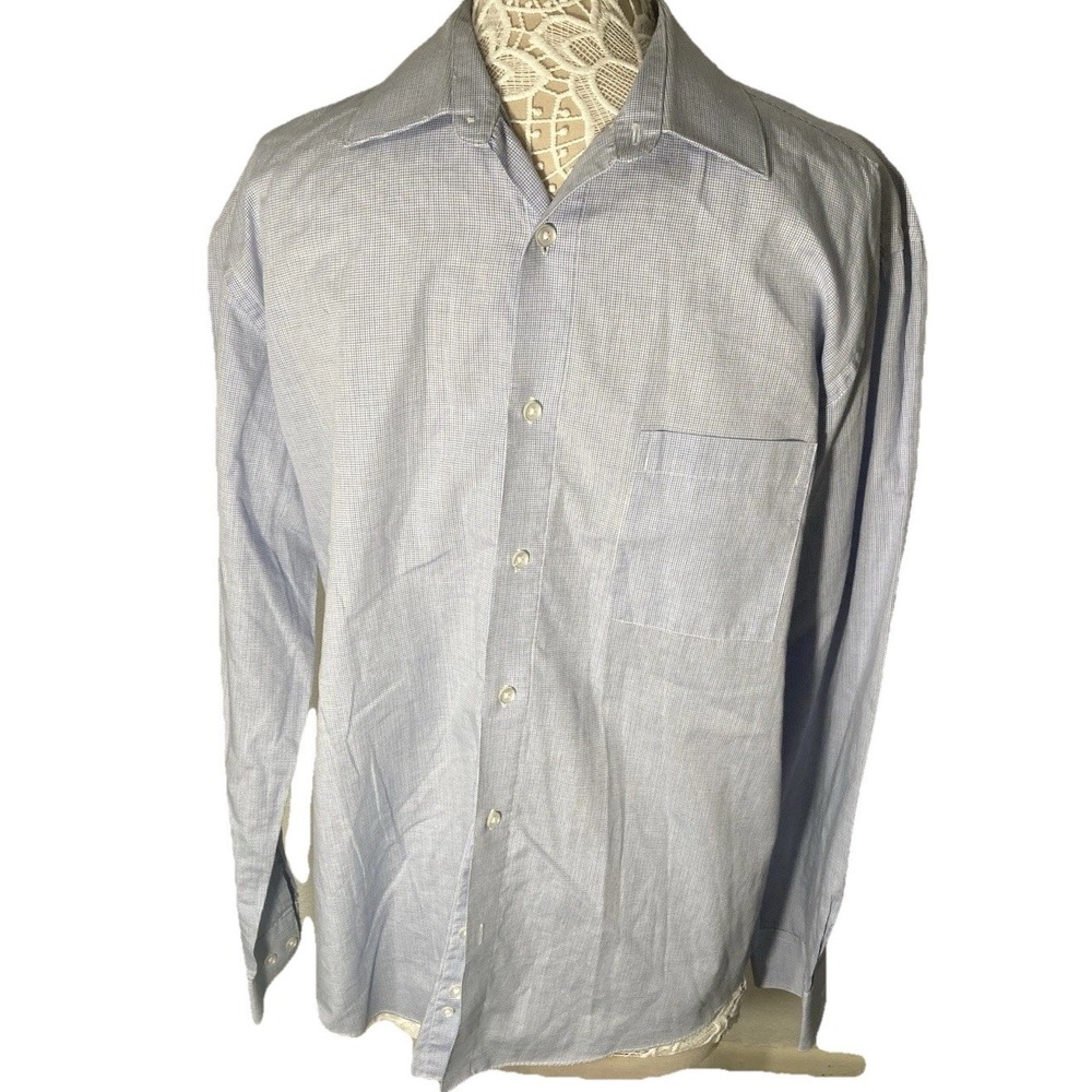 Pierre Cardin Slim Fit Dress Shirt Men's 16 1/2 34/35 Blue Check Button Front